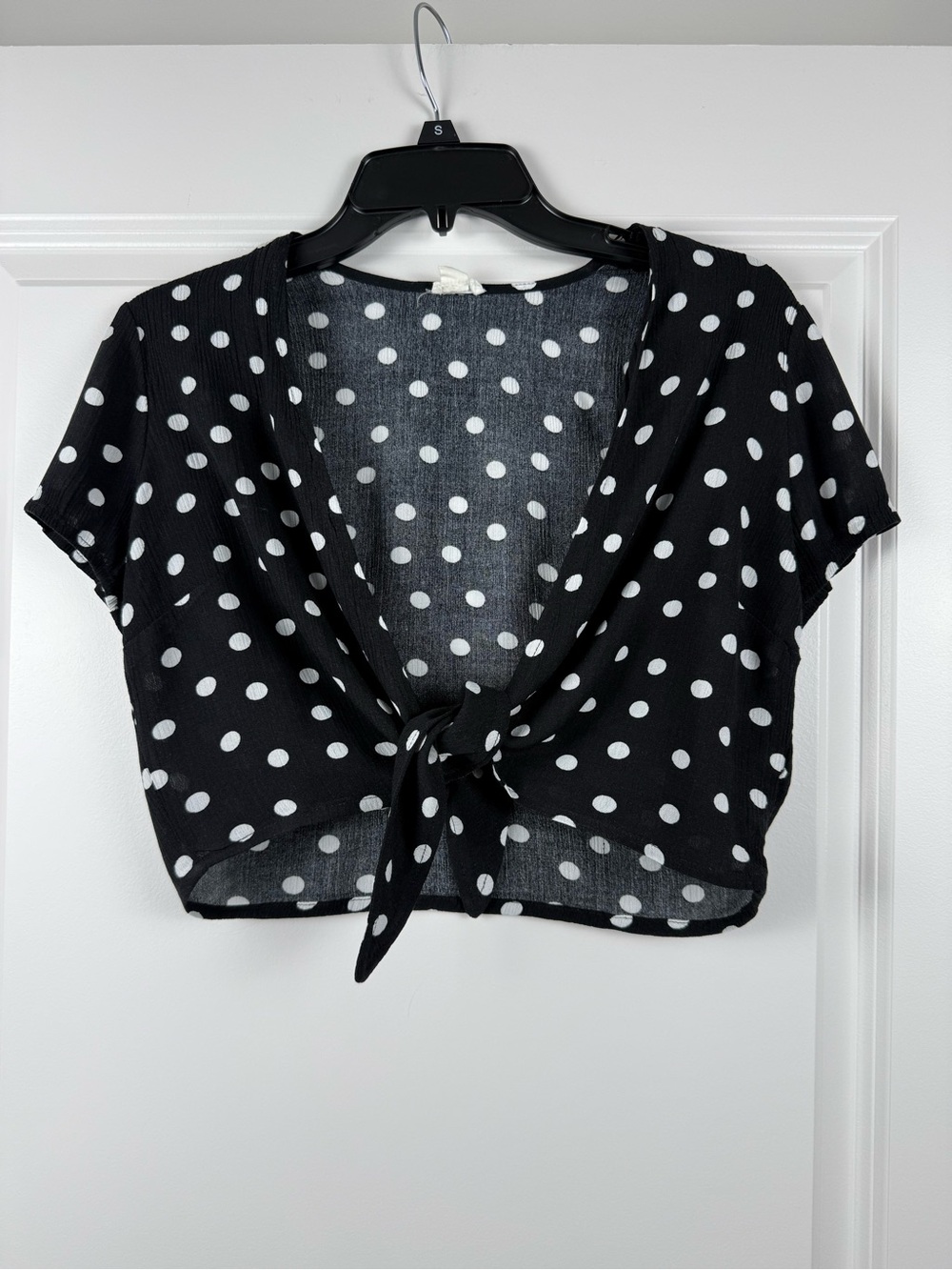 Garage Black & White Polka Dot Tie-Front Crop Top